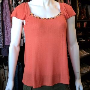 Anthropologie Deletta Flutter Sleeve Top large Embroidered Anthro